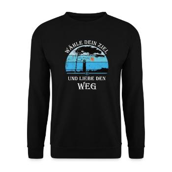 DarssCoast - Ostsee Leuchtturm Wandern Geschenk - Unisex Pullover - Schwarz - Vorne - Alina (178cm) & Michal (187cm)
