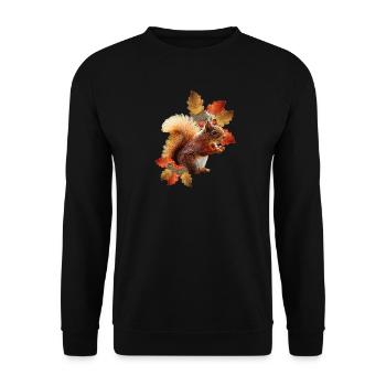 Eichhörnchen motiv mit Eichenblättern, Herbst frau - Unisex Pullover - Schwarz - Vorne - Alina (178cm) & Michal (187cm)