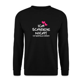 Ich schreie nicht ich bestelle Essen Geschenk Baby - Unisex Pullover - Schwarz - Vorne - Alina (178cm) & Michal (187cm)