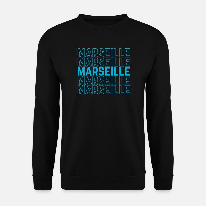Marseille Outlined Repeat Neon Blau - Unisex Pullover - Schwarz
