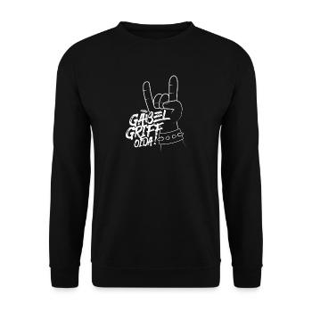 Knopf Harmonika - Gabelgriff Oida! | ZiachON! - Unisex Pullover - Schwarz - Vorne - Alina (178cm) & Michal (187cm)
