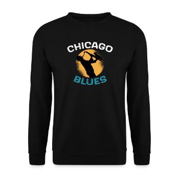 Chicago Blues Geschenk Musiker, Fan von Saxo-Blues - Unisex Pullover - Schwarz - Vorne - Alina (178cm) & Michal (187cm)