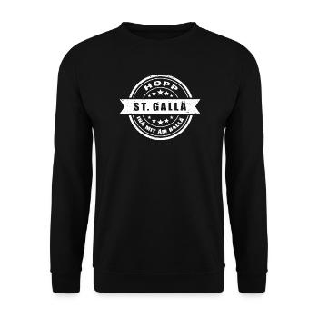 Hopp St.Gallä ine mit em Ball - Unisex Pullover - Schwarz - Vorne - Alina (178cm) & Michal (187cm)