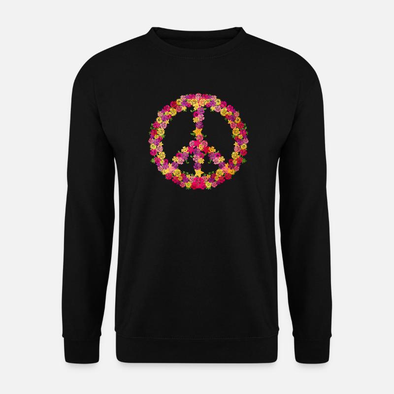 Flower-Power Friedenssymbol Retro-Vibes - Unisex Pullover - Schwarz