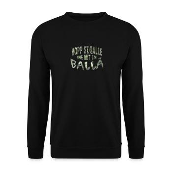 HOPP ST GALLE ine mit em Ballä | Textkrümmung - Unisex Pullover - Schwarz - Vorne - Alina (178cm) & Michal (187cm)