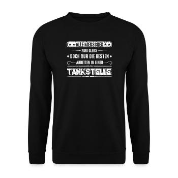 Tankstelle Tankstellenwart - Unisex Pullover - Schwarz - Vorne - Alina (178cm) & Michal (187cm)