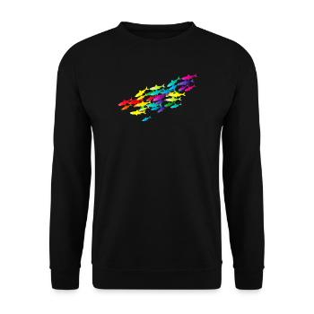 bunter Fisch Schwarm in leuchtenden Farben - Unisex Pullover - Schwarz - Vorne - Alina (178cm) & Michal (187cm)