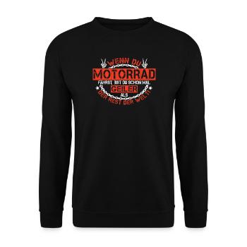 Motorrad Biker Geil lustig Spruch - Unisex Pullover - Schwarz - Vorne - Alina (178cm) & Michal (187cm)