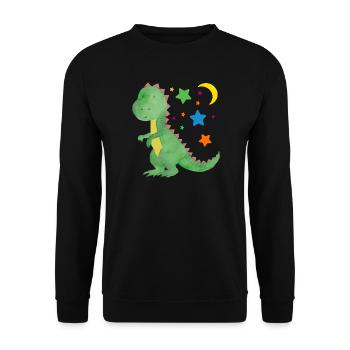 Kleiner Dino mit Mond und Sternen Dinobaby - Unisex Pullover - Schwarz - Vorne - Alina (178cm) & Michal (187cm)