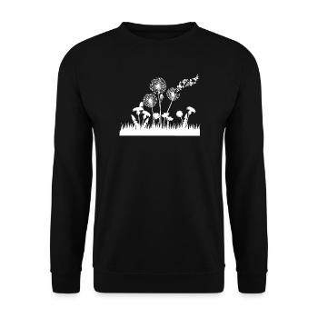 Pusteblumen Silhouette auf Gras - Unisex Pullover - Schwarz - Vorne - Alina (178cm) & Michal (187cm)