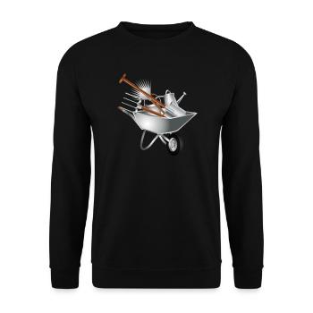 verschiedene Gartengeräte in einer Schubkarre - Unisex Pullover - Schwarz - Vorne - Alina (178cm) & Michal (187cm)