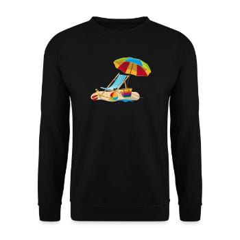 Liegestuhl am Strand - Relaxen im Urlaub - Unisex Pullover - Schwarz - Vorne - Alina (178cm) & Michal (187cm)