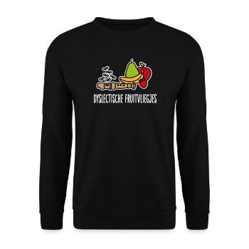 Dyslexische Frucht fliegen Legasthenie Blockflöte - Unisex Pullover - Schwarz - Vorne - Alina (178cm) & Michal (187cm)