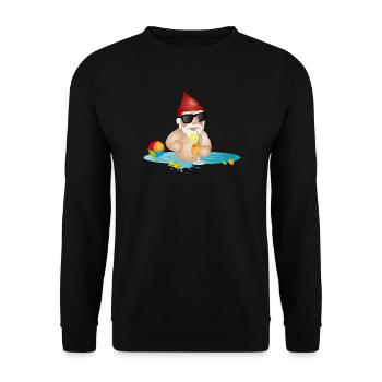 Nain de jardin dans la piscine ou la mer et boisson - Sweat-shirt Unisexe - noir - Devant - Alina (178cm) & Michal (187cm)