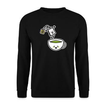 Funny Matcha Green Tea Kawaii Cartoon Teacup - Unisex Sweatshirt - black - Front - Alina (178cm) & Michal (187cm)