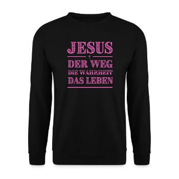 Jesus Weg Die Wahrheit Pink Typografie - Unisex Pullover - Schwarz - Vorne - Alina (178cm) & Michal (187cm)