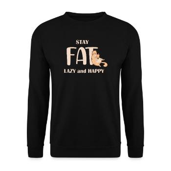 Stay Lazy Happy Cat Lover Saying - Unisex Sweatshirt - black - Front - Alina (178cm) & Michal (187cm)