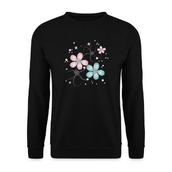 zarte Blüten in Rosa und Türkis - Unisex Pullover - Schwarz - Vorne - Alina (178cm) & Michal (187cm)
