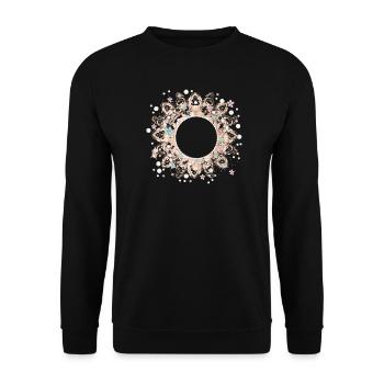 fantasievoller Rahmen aus zarter Spitzen Optik - Unisex Pullover - Schwarz - Vorne - Alina (178cm) & Michal (187cm)