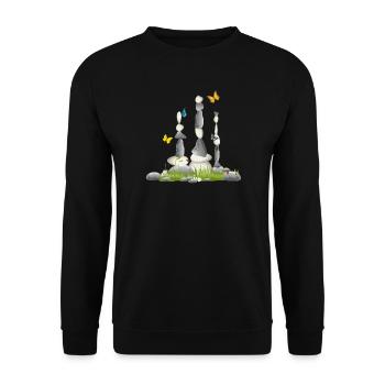 three stone towers on a meadow with insects - Unisex Sweatshirt - black - Front - Alina (178cm) & Michal (187cm)