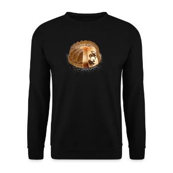Der beliebte Marmorkuchen mit Puderzucker - Unisex Pullover - Schwarz - Vorne - Alina (178cm) & Michal (187cm)