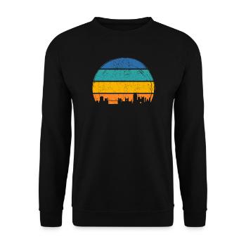 Sunset Skyline Streifen - Unisex Pullover - Schwarz - Vorne - Alina (178cm) & Michal (187cm)