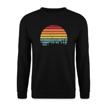 Retro Sunset Skyline Silhouette - Unisex Sweatshirt - black - Front - Alina (178cm) & Michal (187cm)