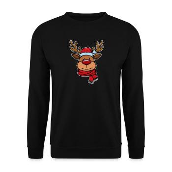 Rentier Gesicht Weihnachten Rudolph - Unisex Pullover - Schwarz - Vorne - Alina (178cm) & Michal (187cm)