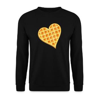 goldbraune Waffel in Herz Form mit Puderzucker - Unisex Pullover - Schwarz - Vorne - Alina (178cm) & Michal (187cm)