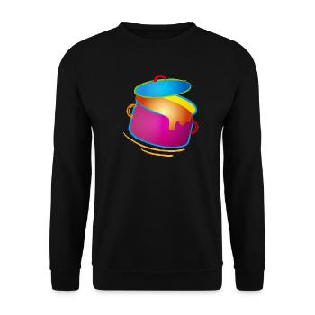 knallig bunter Kochtopf mit Deckel - Unisex Pullover - Schwarz - Vorne - Alina (178cm) & Michal (187cm)