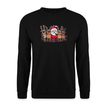 Hirsch Xmas Weihnachten Weihnachtsmann - Unisex Pullover - Schwarz - Vorne - Alina (178cm) & Michal (187cm)