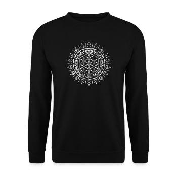 Spirituelle Lebensblume weiß used look - Unisex Pullover - Schwarz - Vorne - Alina (178cm) & Michal (187cm)