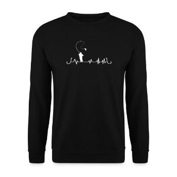 Herzschlag Angeln Fishing Angler Design - Unisex Pullover - Schwarz - Vorne - Alina (178cm) & Michal (187cm)
