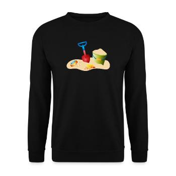 Sand Spielzeug am Strand oder im Sandkasten - Unisex Pullover - Schwarz - Vorne - Alina (178cm) & Michal (187cm)