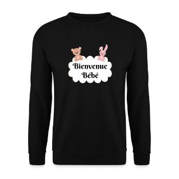 Bienvenue bébé ourson lapin nuage cadeau naissance - Sweat-shirt Unisexe - noir - Devant - Alina (178cm) & Michal (187cm)