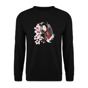 Geisha Sakura Japanese Motif - Unisex Sweatshirt - black - Front - Alina (178cm) & Michal (187cm)