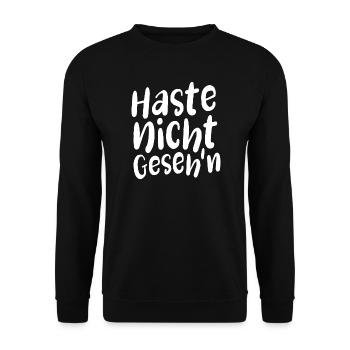 Haste nicht gesehen - Redewendung - Lustiger Spruc - Unisex Pullover - Schwarz - Vorne - Alina (178cm) & Michal (187cm)