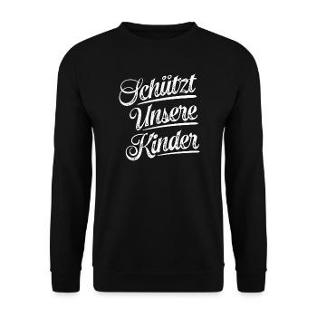 Menschenrechte Kinder - Schützt unsere Kinder - Unisex Pullover - Schwarz - Vorne - Alina (178cm) & Michal (187cm)