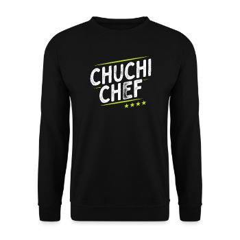 Küchenchef - Chuchi Chef - Schweizerdeutsch - Unisex Pullover - Schwarz - Vorne - Alina (178cm) & Michal (187cm)