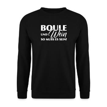 Boule und Wein so muss es sein! Petanque Weinglas - Unisex Pullover - Schwarz - Vorne - Alina (178cm) & Michal (187cm)