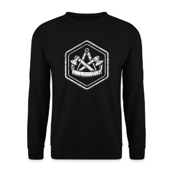 Zimmermann Zunftwappen Emblem Relief Steinoptik - Unisex Pullover - Schwarz - Vorne - Alina (178cm) & Michal (187cm)