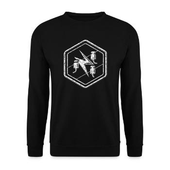 Elektriker Zunftwappen Emblem Relief Steinoptik - Unisex Pullover - Schwarz - Vorne - Alina (178cm) & Michal (187cm)