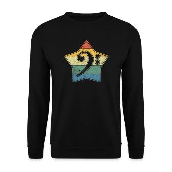 Basschlüssel als Vintage Style Stern im used look - Unisex Pullover - Schwarz - Vorne - Alina (178cm) & Michal (187cm)