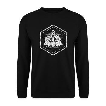 Zunftzeichen Maurer Hexagon im used Look - Unisex Pullover - Schwarz - Vorne - Alina (178cm) & Michal (187cm)