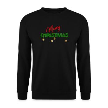 Frohe Weihnachten: Strukturierte grüne Buchstaben - Unisex Pullover - Schwarz - Vorne - Alina (178cm) & Michal (187cm)