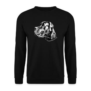 Dogge Hund Hundekopf Bulldogge Hunderasse - Unisex Pullover - Schwarz - Vorne - Alina (178cm) & Michal (187cm)