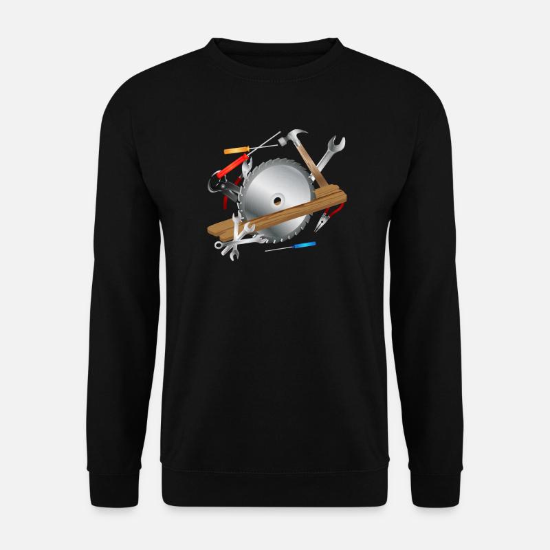 Kreissägeblatt mit Holzbrett und Werkzeuge - Unisex Pullover - Schwarz