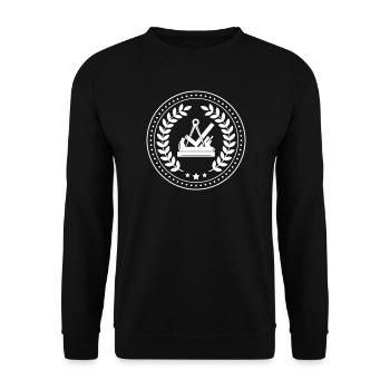 Zunftzeichen Tischler Schreiner mit Lorbeerkranz - Unisex Pullover - Schwarz - Vorne - Alina (178cm) & Michal (187cm)