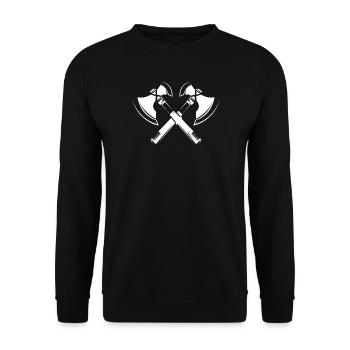 Viking Illustration axt wikinger symbol Grafik - Unisex Pullover - Schwarz - Vorne - Alina (178cm) & Michal (187cm)