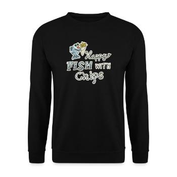 Fisch mit Pommes! Leckeres Essen lustiger Spruch - Unisex Pullover - Schwarz - Vorne - Alina (178cm) & Michal (187cm)